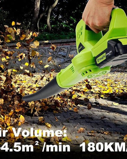 YOUGFIN Cordless Leaf Blower, 21V Powerful Motor, Electric Leaf Blower for Lawn Care, Battery Powered Leaf Blower Lightweight for Snow Blowing (Battery & Charger Included) - LeafyLoom