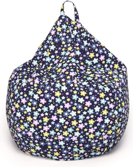 YuppieLife Kids Storage Bean Bag Cover（No Filling） Toy Organizer|Carrying Handle Sofa|Available for Kids and Teenager|Cuddle Chair|Machine Washable and Durable（38“,Blue Flowers） - LeafyLoom