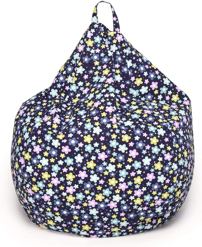 YuppieLife Kids Storage Bean Bag Cover（No Filling） Toy Organizer|Carrying Handle Sofa|Available for Kids and Teenager|Cuddle Chair|Machine Washable and Durable（38“,Blue Flowers） - LeafyLoom