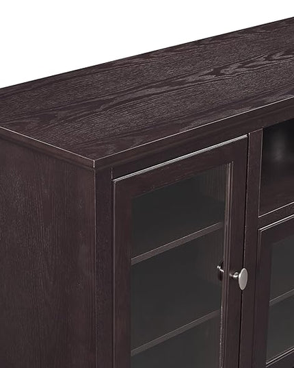 Walker Edison Brahm Classic Glass Door Storage TV Console for TVs up to 80 Inches, 70 Inch, Espresso Brown - LeafyLoom