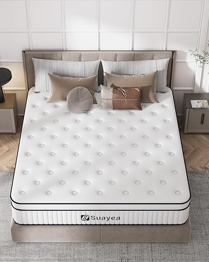 King Mattress 10 Inch, King Size Mattress in a Box, Hybrid Mattress with Pocket Spring and Soft Foam, Ultimate Motion Isolation, Strong Support, Medium Firm, Upgraded Strength - LeafyLoom