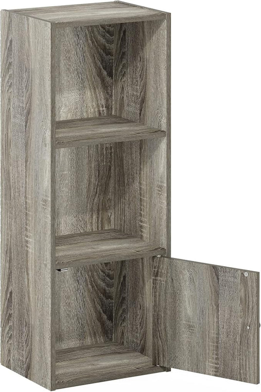 Furinno Luder Shelf Bookcase with 1 Door Storage Cabinet, French Oak - LeafyLoom
