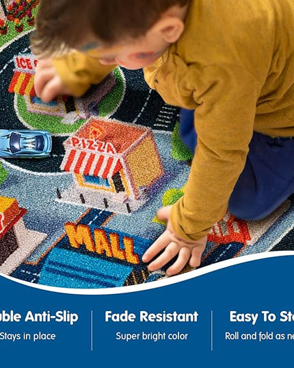 Booooom Jackson Kids Car Rug Play Mat for Toy Cars,39X79 inch Kids Rug Car Mat,Car Play Rug for Kids Playroom,Car Road Rug for Bedroom,Kid Car Carpet for Toddler Boy,Car Area Rug Non-Slip - LeafyLoom