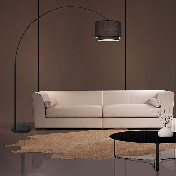Modern 81" Arc Tall Living Room-Stand Up Arching Drum Shade Large Floor Lamp for Dinning/Bedrooms-Corner Lamp for Office Lighting Black - LeafyLoom