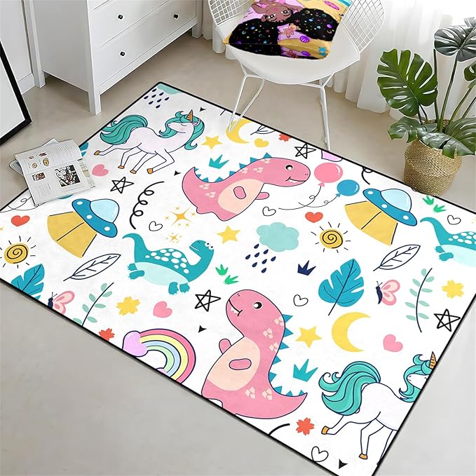 Dinosaur Rugs for Boys Bedroom - Dinosaur Room Decor for Boys Kids Area Rug Dinosaur Rug Boys Rugs for Bedroom Dinosaur Carpet Rugs Kids Play Rugs Cute Cartoon Dinosaur Decor,4'×5' - LeafyLoom