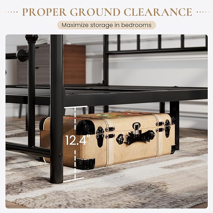 SHA CERLIN 14'' Queen Size Metal Platform Bed Frame/Victorian Headboard and Footboard/Steel Slats Mattress Foundation for Storage/No Box Spring Needed/Noise Free/Black - LeafyLoom
