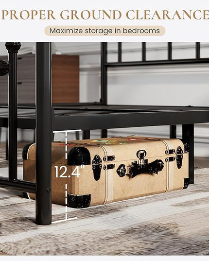 SHA CERLIN 14'' Full Size Metal Platform Bed Frame/Victorian Headboard and Footboard/Steel Slats Mattress Foundation for Storage/No Box Spring Needed/Noise Free/Black - LeafyLoom