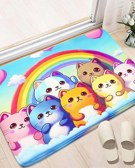 Cat Rainbow Rug for Girls Bedroom - Colorful Cat Area Rug Cat Rainbow Printed Carpet for Kids Room Cute Cartoon Cat Rug Home Decor, 2x3 Feet - LeafyLoom
