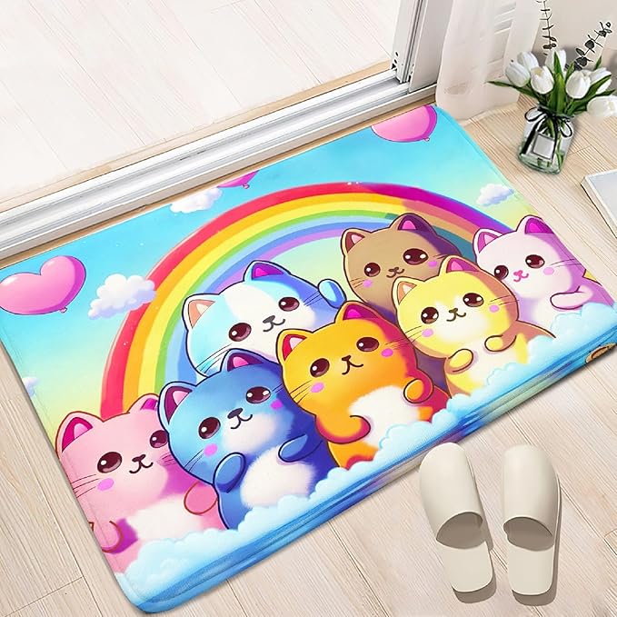 Cat Rainbow Rug for Girls Bedroom - Colorful Cat Area Rug Cat Rainbow Printed Carpet for Kids Room Cute Cartoon Cat Rug Home Decor, 2x3 Feet - LeafyLoom