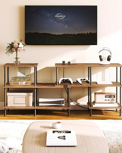 HOOBRO TV Stand, Deformable TV Stand with Power Outlets to 75 Inch, Modern Entertainment Center with Storage Shelves, Media TV Console Table for Living Room, Bedroom, Rustic Brown and Black BF15UDS01 - LeafyLoom