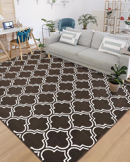 Chicrug Shag Geometric 5x7 Area Rug for Living Room, Large Modern Memory Foam Indoor Carpet, Fluffy Rug for Bedroom Bedside Room Decor for Family Girls Kids Nursery, Brown/White - LeafyLoom