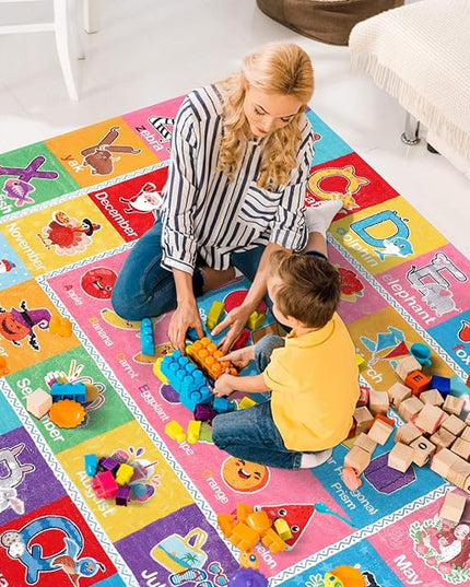IMIKEYA Kids Play Rug Mat Playmat with Colorful Pattern, Playtime Collection ABC Alphabet, Seasons, Months, Fruit and Shapes Educational Area Rug for Kids Playroom Bedrooms, 78.7 x 59 Inch - LeafyLoom