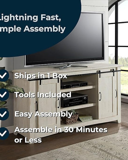 Martin Svensson Home Aspen 65" Solid Wood TV Stand, All Antique White - LeafyLoom