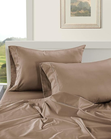 LANE LINEN 100% Egyptian Cotton Bed Sheets - 1000 Thread Count 4-Piece Taupe Calking Set Bedding Sateen Weave Luxury Hotel 16" Deep Pocket (Fits Upto 17" Mattress) - LeafyLoom