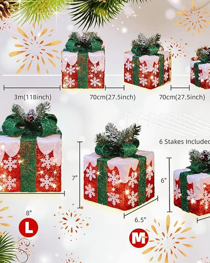 [Ultra-Large 16"x14"x11.5" Christmas Set of 3 Lighted Gift Boxes Decorations Pre-lit 91 Super-Bright LED with Flashers,for Indoor Outdoor Pathway Holiday Party Home(Warm White) GLOWNOVA