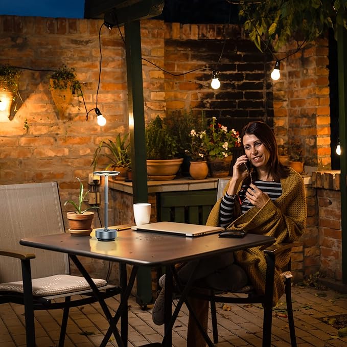 Cordless Table Lamp,LED Battery Operated 3-Level Dimming Portable Outdoor Cordless Lamp,Rechargeable Table Lamp for Restaurant,Nightstand,Touch Eye Protection Night Light (Space Grey) - LeafyLoom