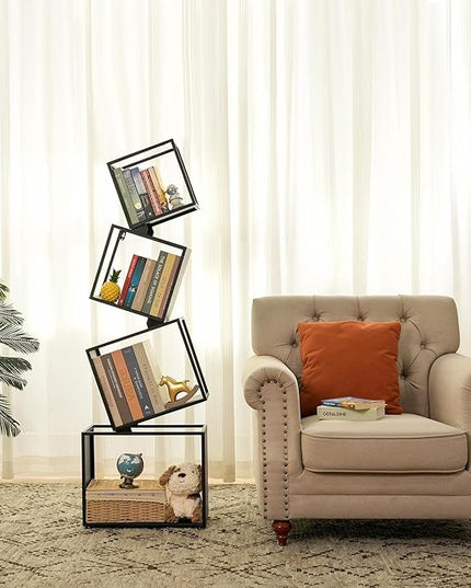 Bookshelf 2024 NEW, 4-Tier Bookshelves, 49.2" Tall Black Bookshelf, Book Shelf, Bookcase, Modern Bookshelf, Storage Shelves for CDs/Books/Collections, Display Shelf, Livingroom, Bedroom, Office - LeafyLoom