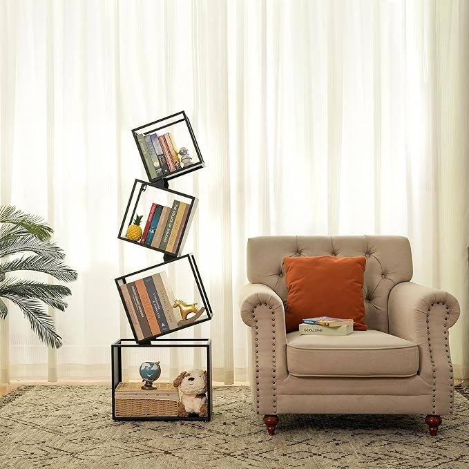Bookshelf 2024 NEW, 4-Tier Bookshelves, 49.2" Tall Black Bookshelf, Book Shelf, Bookcase, Modern Bookshelf, Storage Shelves for CDs/Books/Collections, Display Shelf, Livingroom, Bedroom, Office - LeafyLoom