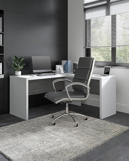 Bush Business Furniture Echo L Shape Desk with Wire Management | Corner Computer Table with Quick-to-Assemble Hardware | Home Office Credenza, 60W, Pure White and Modern Gray - LeafyLoom