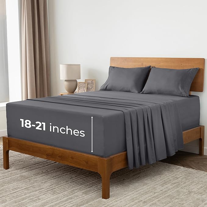 Mellanni Extra Deep Full Sheets - 4 PC Iconic Collection Bedding Sheets & Pillowcases - Hotel Luxury, Ultra Soft, Cooling Bed Sheets - Extra Deep Pocket up to 21 inch (Full, Gray) - LeafyLoom