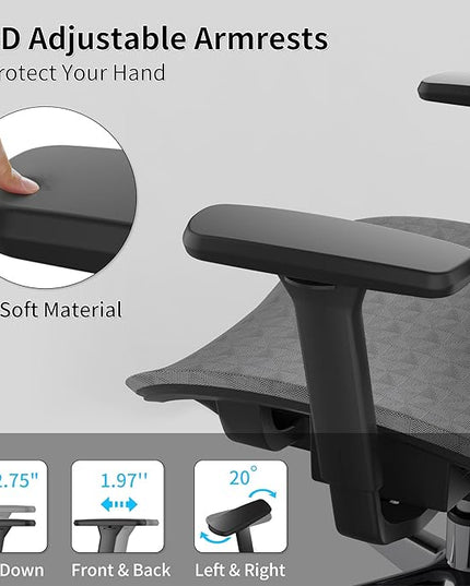 Ergonomic Office Chair with 3D Armrest, Big and Tall Computer Desk Chair with Adjustable Headrest, Seat Depth, Lumbar Support, Home Office Gaming Chair Dark Grey - LeafyLoom