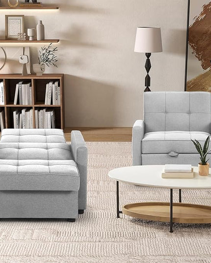 4-in-1 Convertible Sleeper Sofa, Single Pull Out Couch Chair with 6-Level Adjust Backrest Loveseat with Storage and Pillows, Modern Recliner for Living Room Apartment Office, White - LeafyLoom