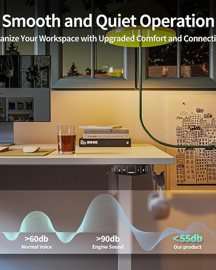 Electric Standing Desk, Large 60 x 24 Inches Height Adjustable Desk, Sit Stand up Desk for Work Office Home, Ergonomic Rising Computer Table with Memory Preset, White - LeafyLoom