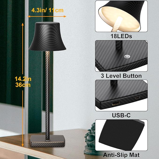 SAKRINGT 2 Pack LED Cordless Table Lamps Rechargeable,5000mAh Battery Operated Table Light,3 Color Stepless Dimming,Portable Small Desk Lamp in Aluminum for Party Patio Restaurant Outdoor - LeafyLoom