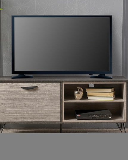 48 Inch Classic Wood TV Stand, Modern Entertainment Center Console Table, Metal Base with 1 Open and 2 Closed Storage Space for Livingroom Bedroom, Gray - LeafyLoom