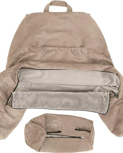 Husband Pillow XXL Cover Aspen Edition Cowboy Taupe, Reversible Microfiber to Microsuede, Side & Back Pockets - Handle for Easy Transport - Super Cozy Bed Rest Pillow Cover with Arms - Easy Care - LeafyLoom