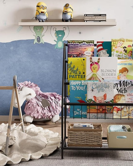 aboxoo Kids Bookshelf Todder Freestanding for Children Room 18 inches Small Toddler Bookcase Toy Organizer Play Black Stable Bookcase Bookstore Library Book Unit Storage for Small Place,Black - LeafyLoom
