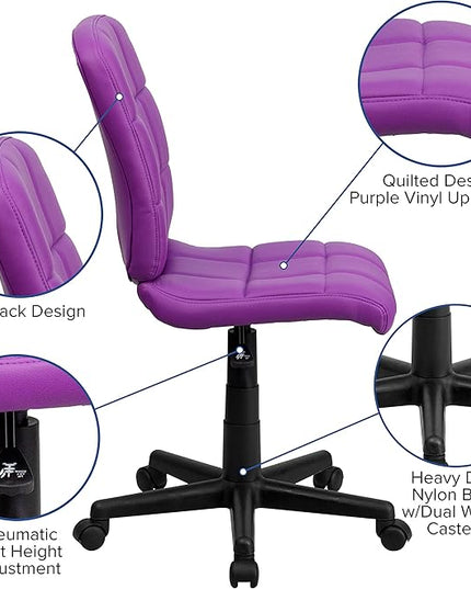 Flash Furniture Clayton Mid-Back Purple Quilted Vinyl Swivel Task Office Chair - LeafyLoom