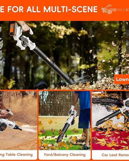 Leaf Blower Cordless - Electric Cordless Leaf Blower with 2 Batteries and Charger, 3 Speed Modes & 3 Blowing Nozzles, 20V Battery Powered Mini Leaf Blowers for Lawn Care, Patio, Indoor - LeafyLoom