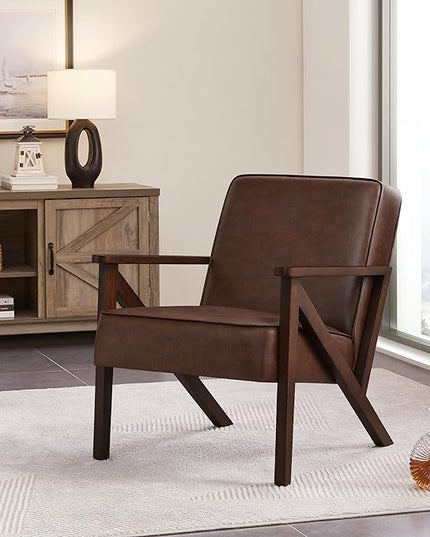 Yaheetech Accent Chair, Armchair with Strong Wood Frame, PU Leather Modern Retro Lounge Chair for Living Room/Lounge/Office/Reception Area, 2 Pieces, Dark Brown - LeafyLoom