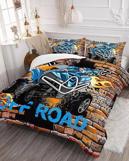 Axolotl Quad Bike Bedding Set Twin,Dirt Bike Comforter Set,Extreme Sports Bedding Set,Sports Theme Comforter Set,Tractor Truck Bedding,Motorcycle Comforter for Kids Boys Teens,1 Quilt 2 Pillowcases - LeafyLoom