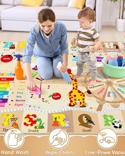 Chicrug Educational Kid Area Rug for Playroom, 4x6 Feet TPR Non Slip Kids Classroom Carpet Rug for Learning ABC Animal, Shape Color Fruit, Washable Play Mat Rug for Children Nursery Toddler Room Decor - LeafyLoom
