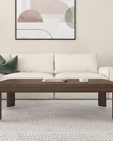 Plank+Beam Modern Rounded Coffee Table, 54 Inch, Solid Wood Contemporary Center Table for Living Room, Rectangle Tea Table, Walnut - LeafyLoom