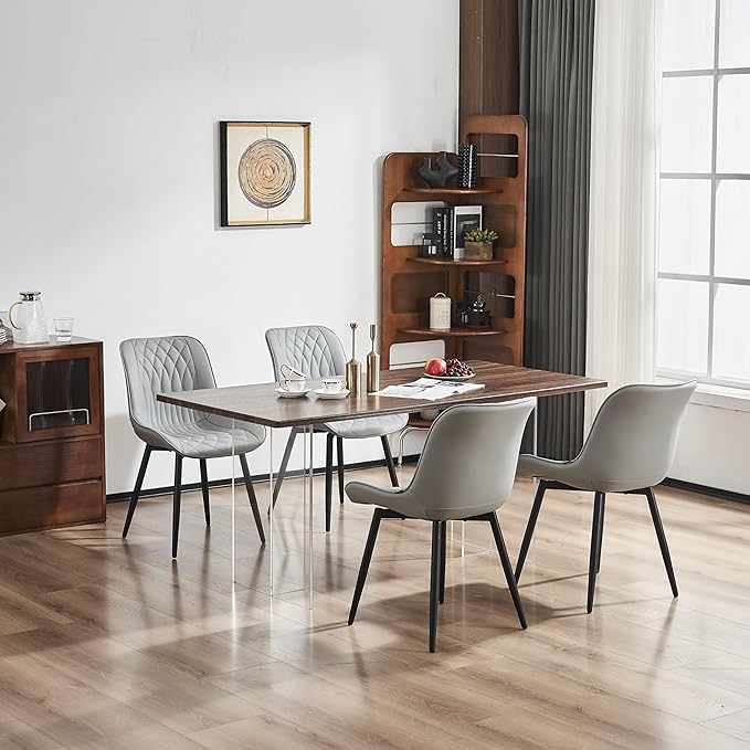 YOUNIKE Grey Dining Chairs set of 2 with High Backs Mid Century Modern Kitchen & Dining Room Chairs PU Faux Leather Upholstered sillas de comedor Comfortable Large Padded Accent Chairs with Metal Legs - LeafyLoom