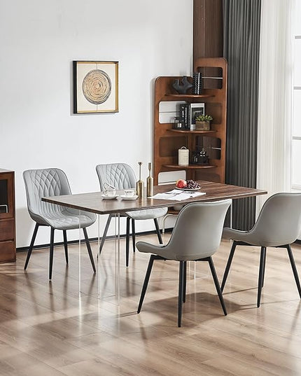 YOUNIKE Grey Dining Chairs set of 2 with High Backs Mid Century Modern Kitchen & Dining Room Chairs PU Faux Leather Upholstered sillas de comedor Comfortable Large Padded Accent Chairs with Metal Legs - LeafyLoom