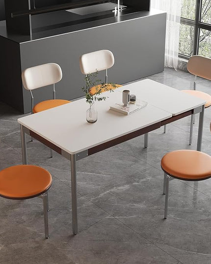 Modern Expandable Dining Table，Rectangular Kitchen Wooden Table with Stainless Steel Legs for Dinner Small Spaces， Space-Saving Foldable Table - LeafyLoom