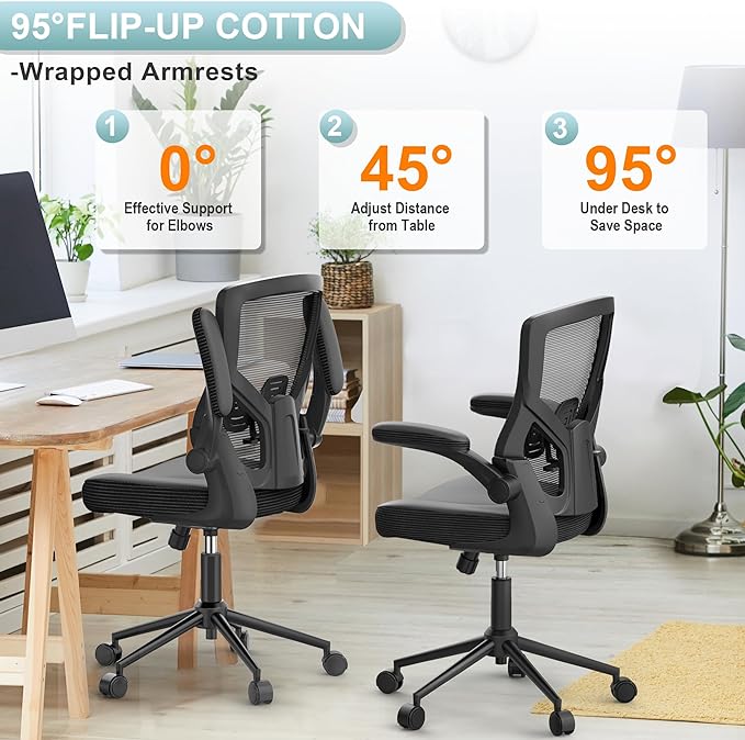Home Office Chair, High Back Desk Chair Adjustable Height and Ergonomic Design Home Office Computer Chair Executive Lumbar Support Padded Flip-up Armrest Swivel Task Chair - LeafyLoom