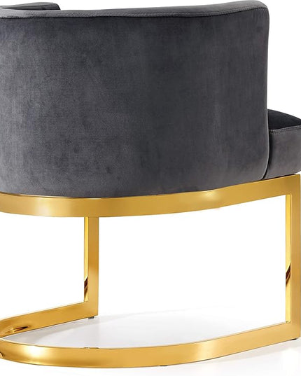 Meridian Furniture Gianna Collection Modern | Contemporary Velvet Upholstered Dining Chair with Polished Gold Metal Frame, 24" W x 22" D x 29.5" H, Grey - LeafyLoom