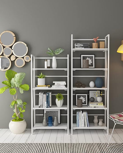 No-Assembly Folding Bookshelf Storage Shelves 5 Tiers Vintage Multifunctional Plant Flower Stand Storage Rack Shelves Bookcase for Home Office(All White) - LeafyLoom
