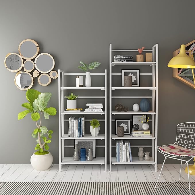 No-Assembly Folding Bookshelf Storage Shelves 5 Tiers Vintage Multifunctional Plant Flower Stand Storage Rack Shelves Bookcase for Home Office(All White) - LeafyLoom