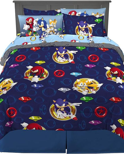 Franco Kids Bedding Super Soft Comforter and Sheet Set with Sham, 7 Piece Full Size, Sonic The Hedgehog - LeafyLoom