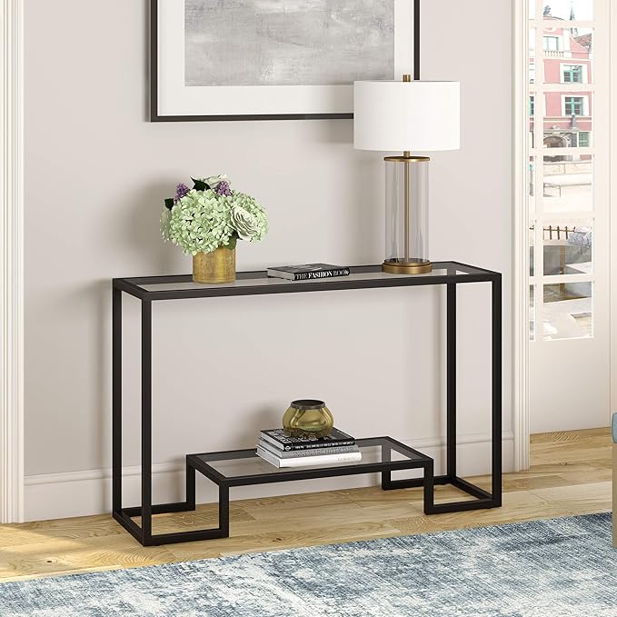 Henn&Hart 47.75" Wide Rectangular Console Table in Blackened Bronze, Entryway Table, Accent Table for Living Room, Hallway - LeafyLoom