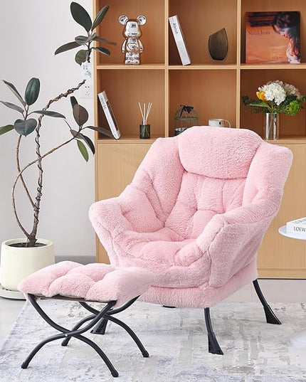 Welnow Lazy Chair with Ottoman, Modern Lounge Accent Chair with Armrests and a Side Pocket, Leisure Upholstered Sofa Chair Set, Reading Chair with Footrest for Small Space, Corner Chair - LeafyLoom