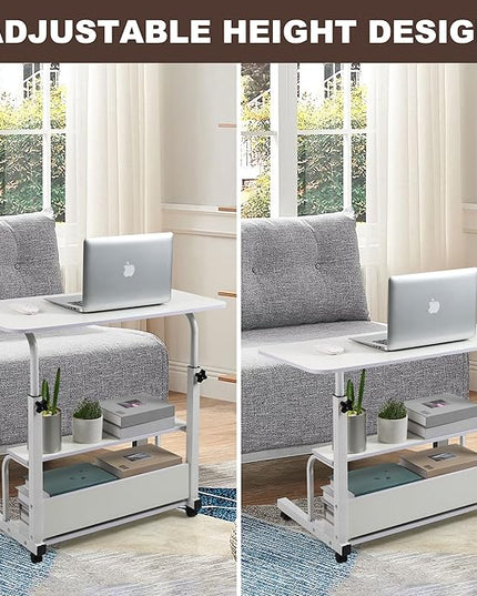 Height Adjustable Home Office Desk Movable Convenient Desk Small Spaces Computer Table Bedside Storage Desk Portable Desk Living Room Sofa Furniture Fashion Desk Size 15.7 * 31.5 Inch Pure White - LeafyLoom