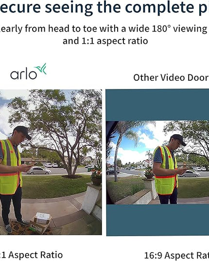 Arlo Essential Wired Video Doorbell - HD Video, 180° View, Night Vision, 2 Way Audio, Black - AVD1001B Arlo