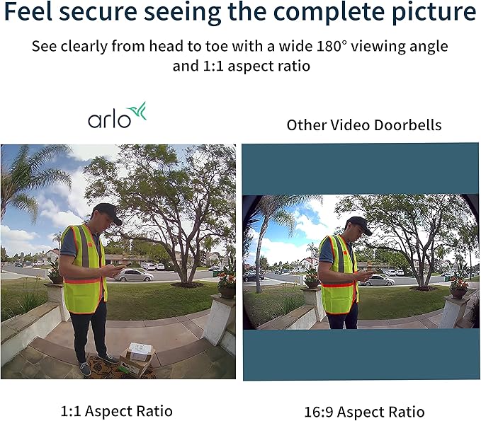 Arlo Essential Wired Video Doorbell - HD Video, 180° View, Night Vision, 2 Way Audio, DIY Installation (wiring required), Security Camera, Doorbell Camera, Home Security Cameras, White - AVD1001 Arlo